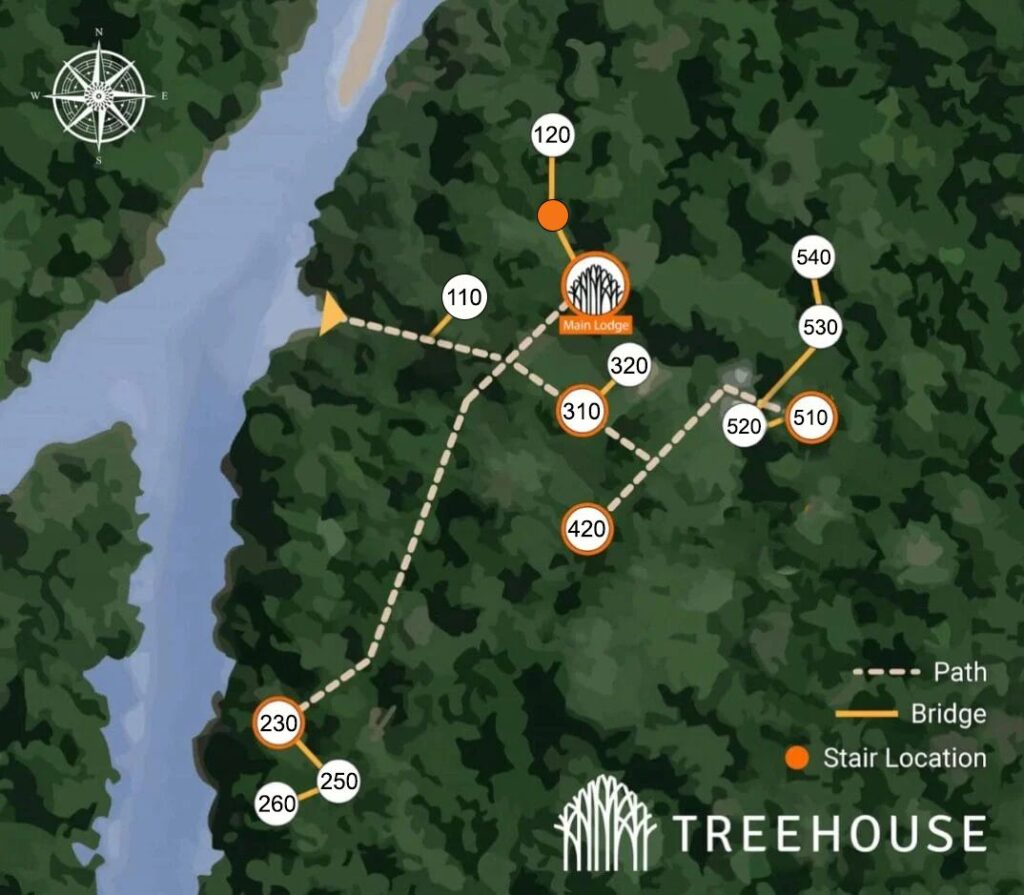 Treehouse lodge treehouse layout map.
