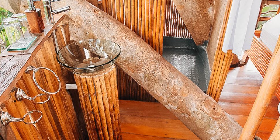 Bathroom space inside treehouse at the treehouse lodge in peru.
